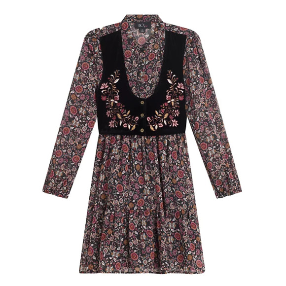 Beautees Big Girls Chiffon Dress Embroidered Velvet Faux Vest Black Size 16 - Picture 1 of 1